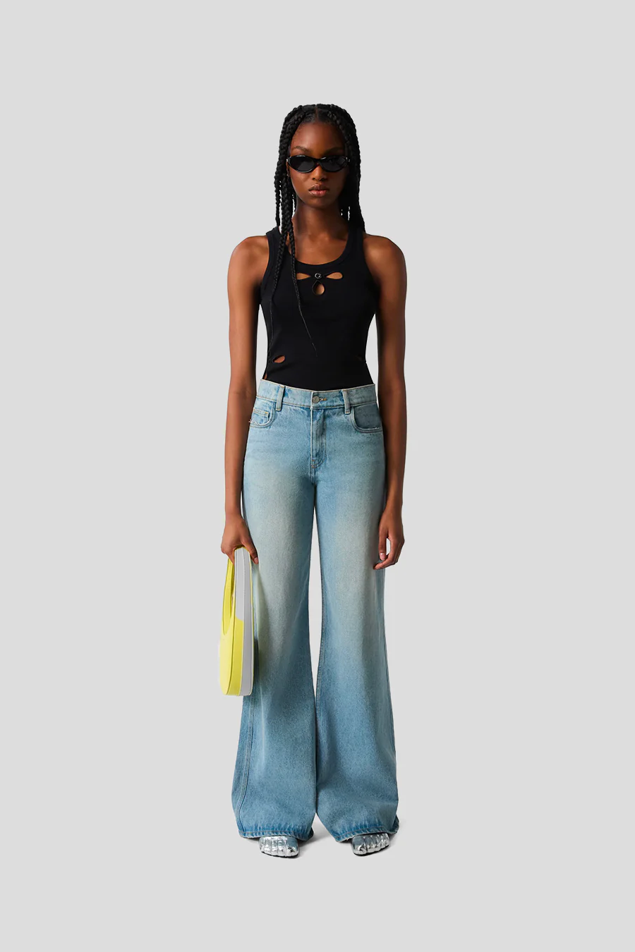 PANTALON EN DENIM À JAMBES LARGES BLEU DÉLAVÉ - Image 2