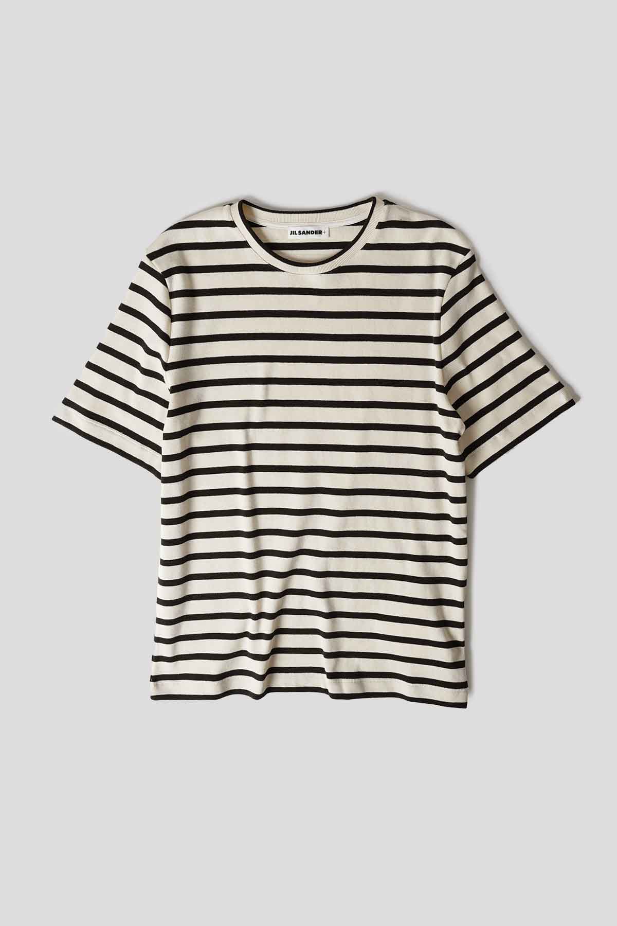 T-SHIRT MULTSTRIPES BLANC NATUREL ET NOIR